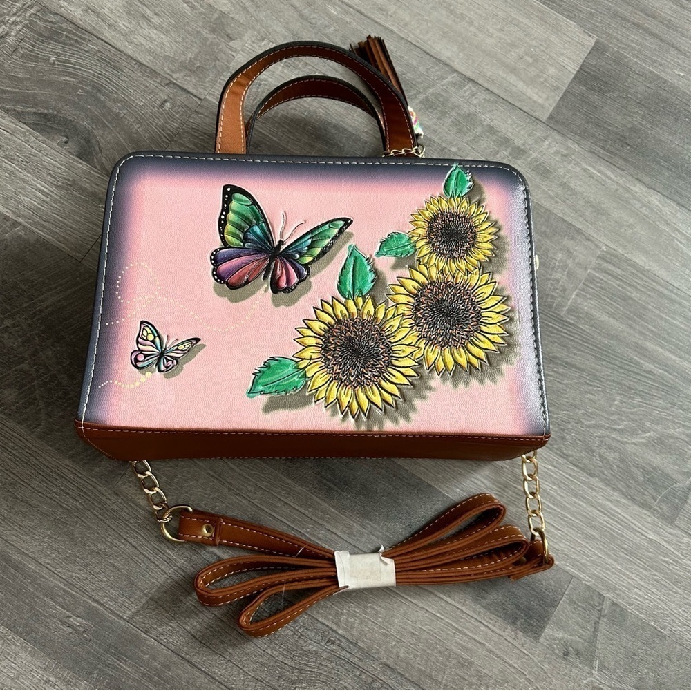 Arte Mexico Butterfly Sunflower Crossbody Purse Bag